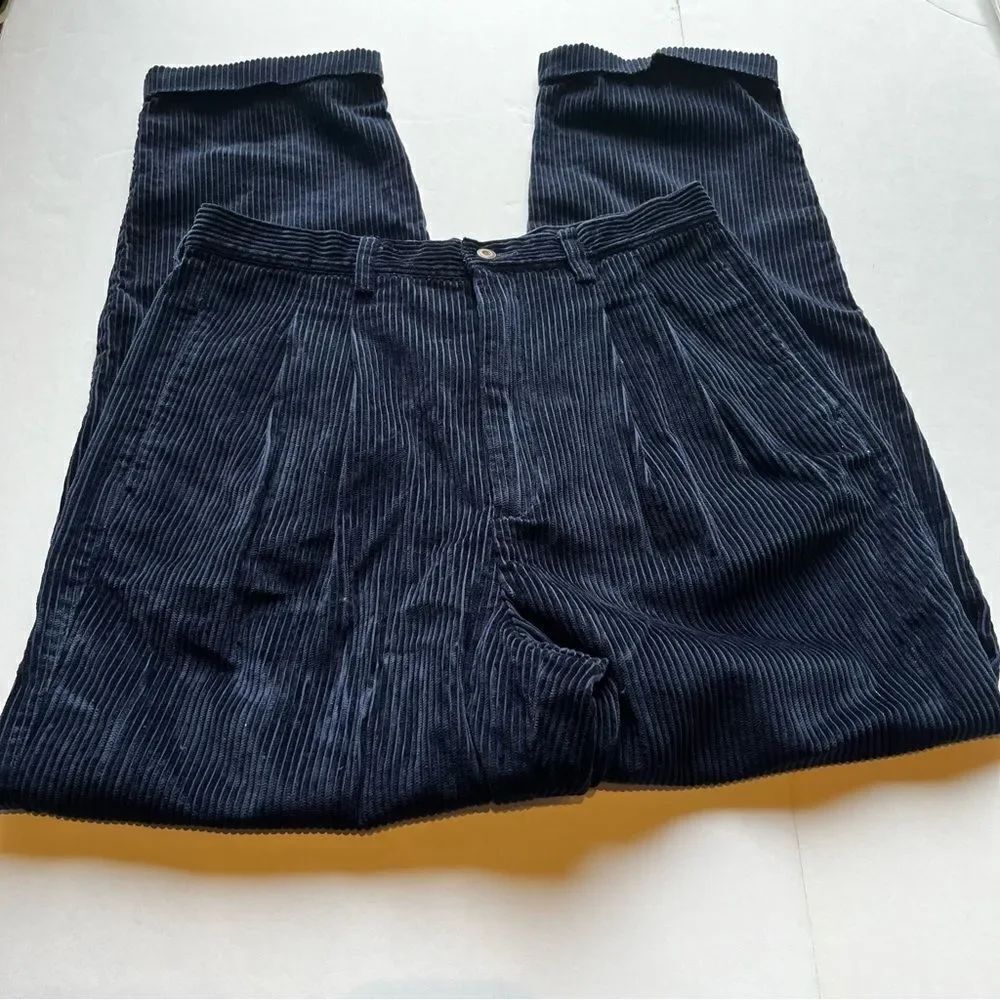 Eddie Bauer Women's Navy Blue Cuffed Corduroy Pants Size 16 High Rise